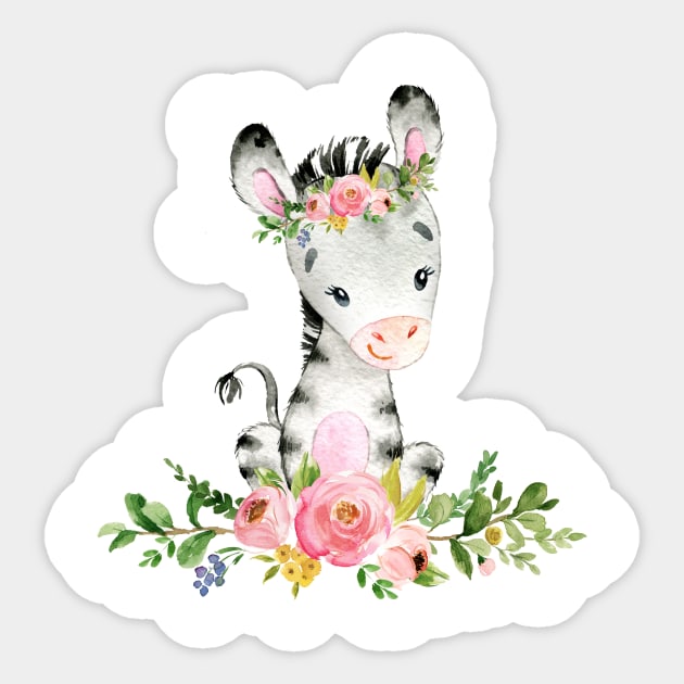 Cute Zebra with Flowers Sticker by AdornMyWall